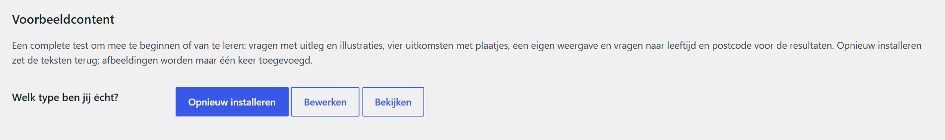 Campagnes › Instellingen › Voorbeeldcontent: de voorbeeldtest installeren, bewerken of bekijken.